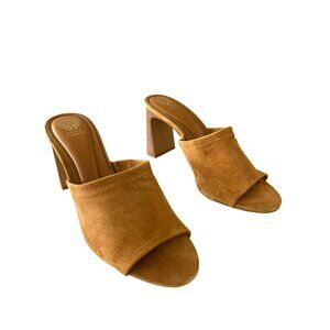 Vince Camuto Alyysa Tan Suede Open Toe Block Heel Mules Size 11 NWOB